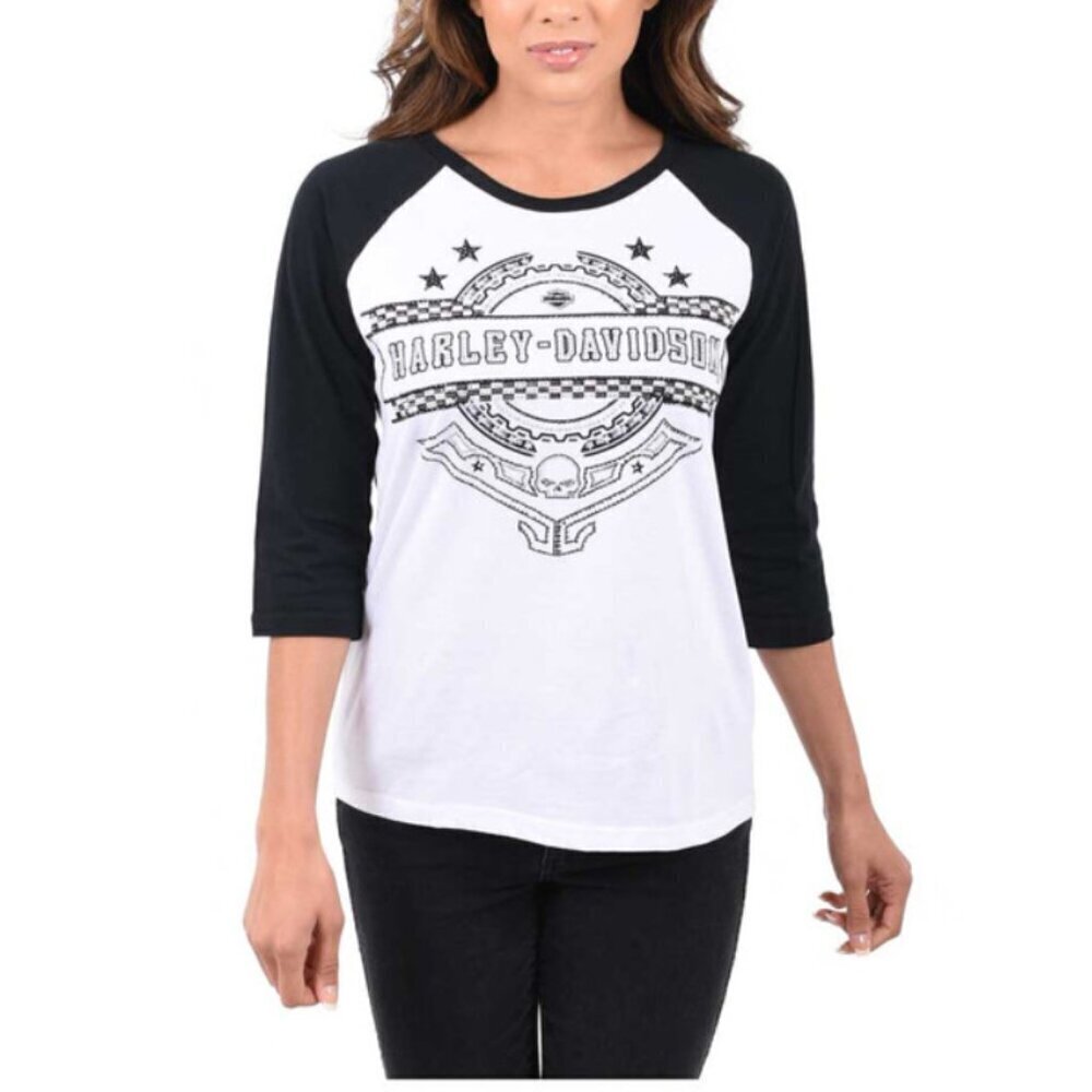 Harley-Davidson® Women's Bling Thunder Dome 3/4 Raglan Sleeve Scoop Neck Top XL